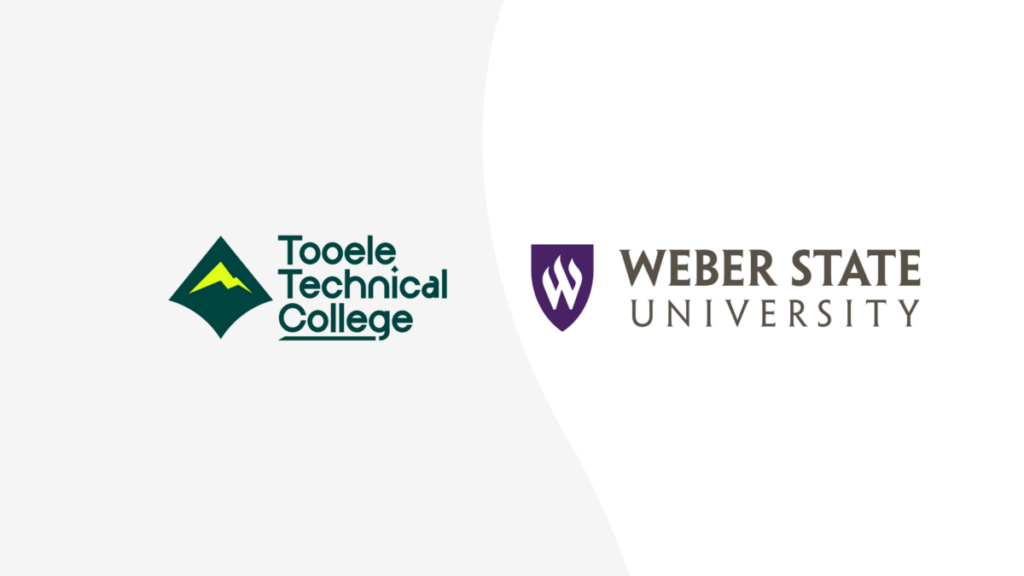 Logos of Tooele Technical College and Weber State University displayed side by side on a white and gray background.