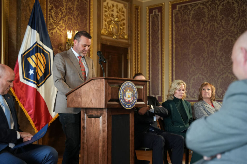 House Speaker Mike Schultz speaking at the signing event.
