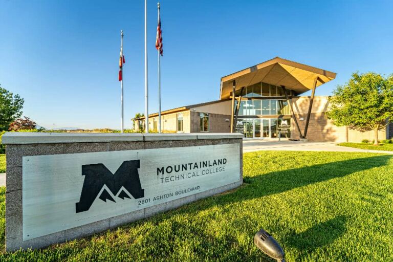 Mountainland tech builidng with MTECH signage outside.