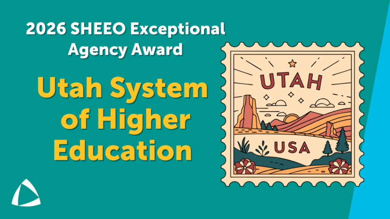 Graphic announcing the 2026 SHEEO Exceptional Agency Award awarded to the Utah System of Higher Education