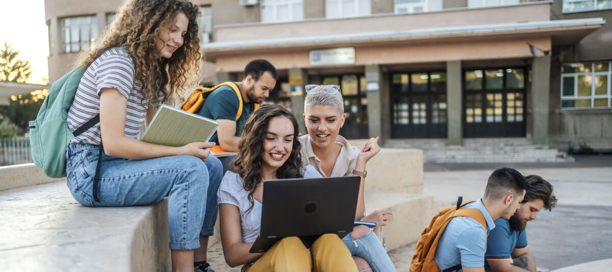 Students interacting with each other at the campus.